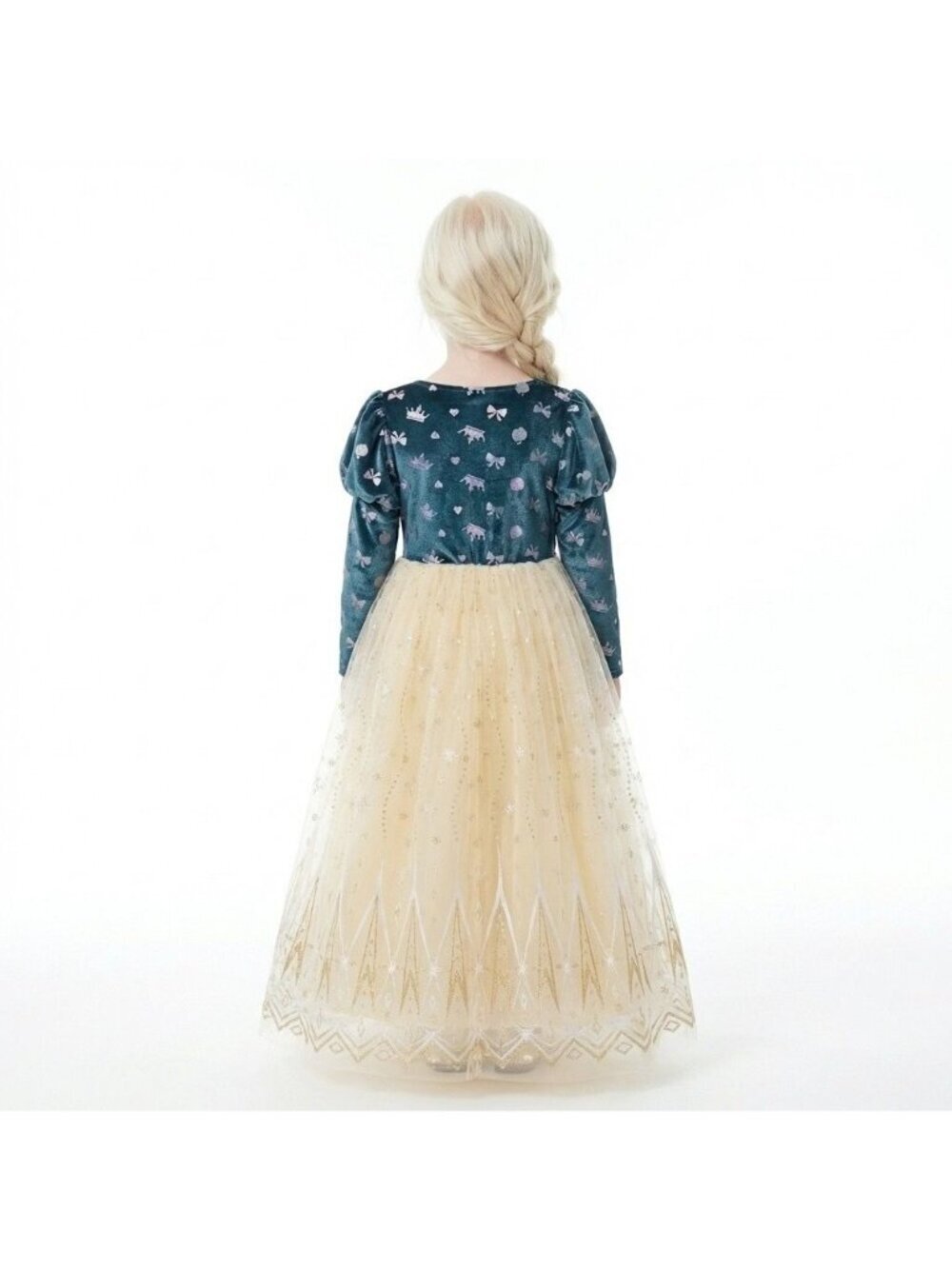 Girls Elsa Frozen Princess Costume Dress Set Teal Cream Velvet Tulle Birthday - Picture 3 of 5